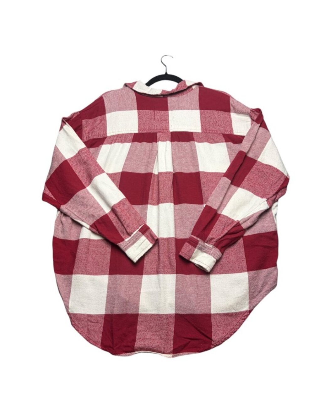 Aerie Size S Flannel Oversized Plaid Red Whtie Soft Button Front Cotton Winter - Picture 7 of 8
